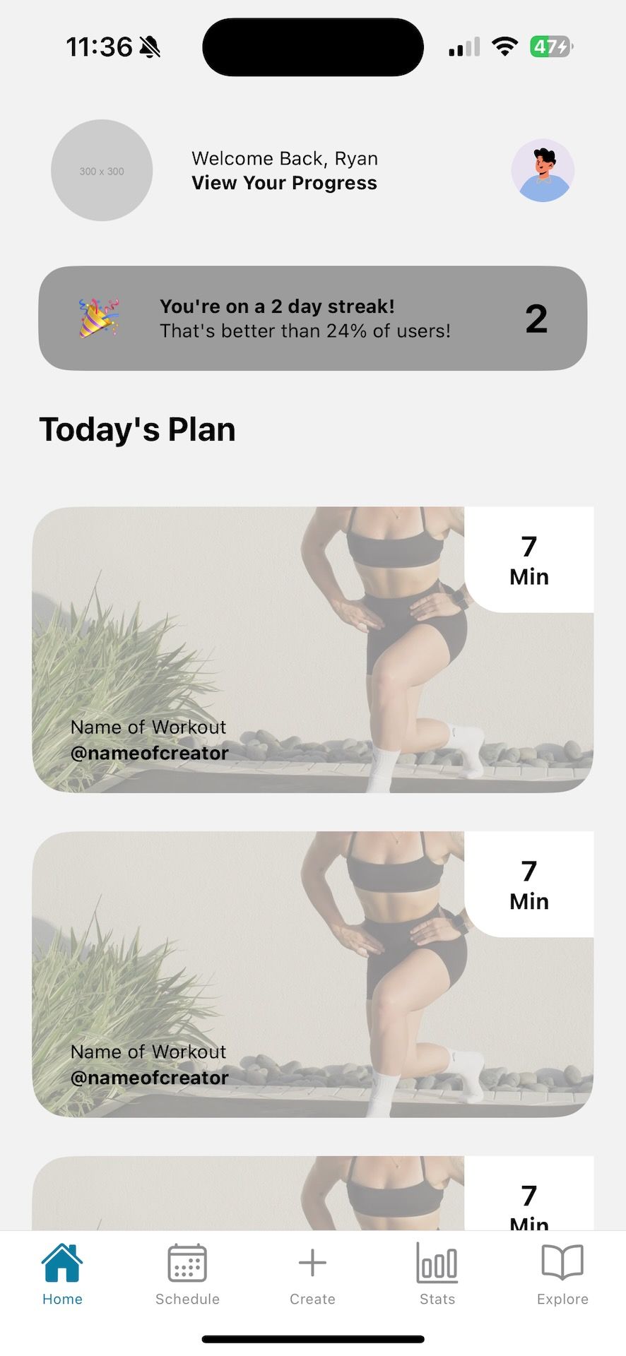 A Gym App Home Screen